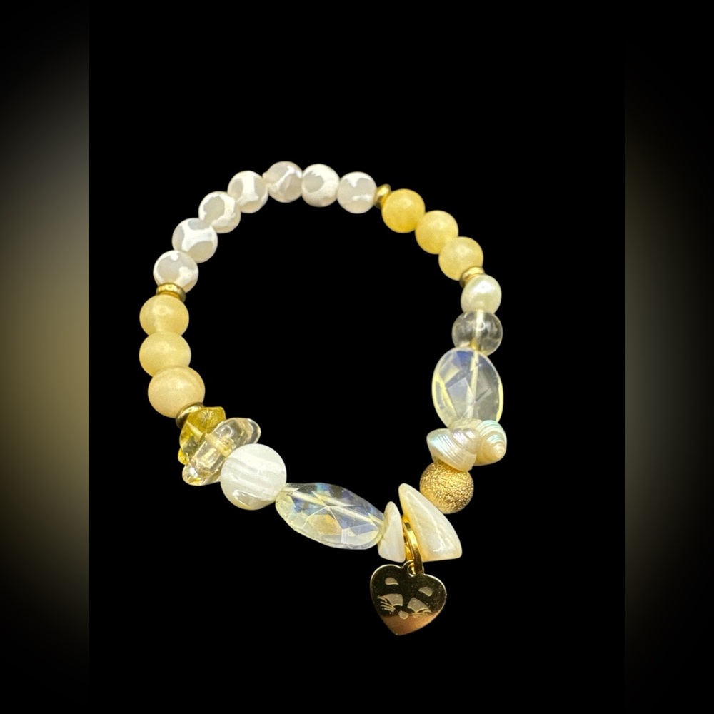 Citrine Shell MOP Yellow Calcite Tibetan Agate Pineapple Quartz Stretch Bracelet